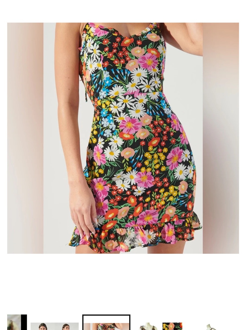 Sugarlips Black Floral Tie-Shoulder Ruffle Mini Dress - Picture 3 of 6